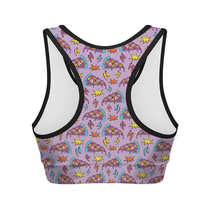 Psychedelic Pizza Pattern Print Women's Sports Bra