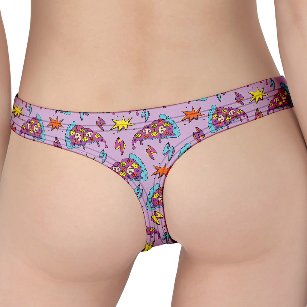 Psychedelic Pizza Pattern Print Women's Thong