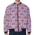 Psychedelic Pizza Pattern Print Zip Sleeve Bomber Jacket