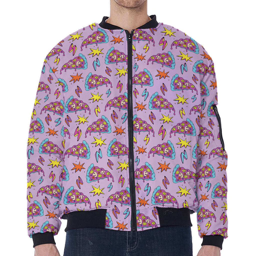 Psychedelic Pizza Pattern Print Zip Sleeve Bomber Jacket