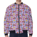 Psychedelic Pizza Pattern Print Zip Sleeve Bomber Jacket