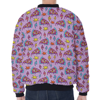 Psychedelic Pizza Pattern Print Zip Sleeve Bomber Jacket