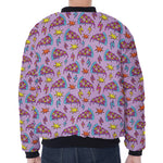 Psychedelic Pizza Pattern Print Zip Sleeve Bomber Jacket