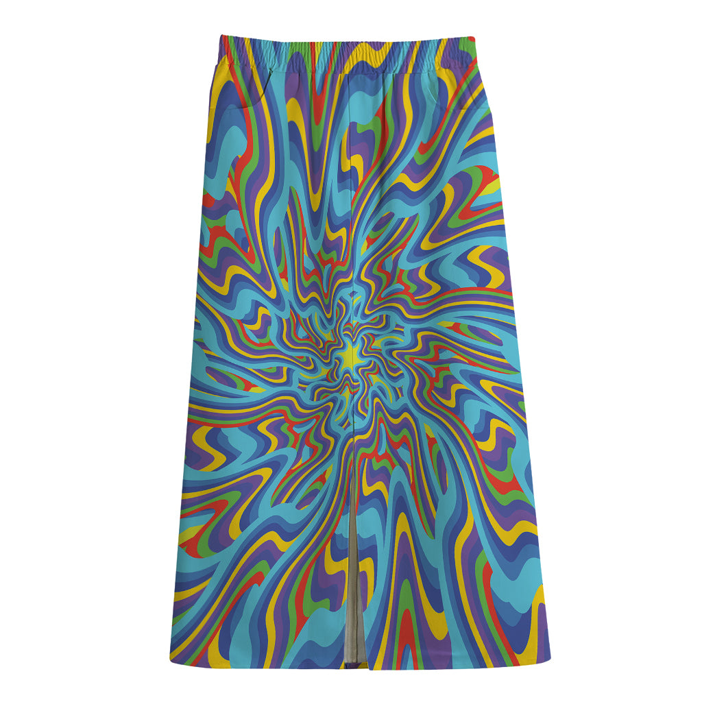 Psychedelic Print Cotton Front Slit Maxi Skirt