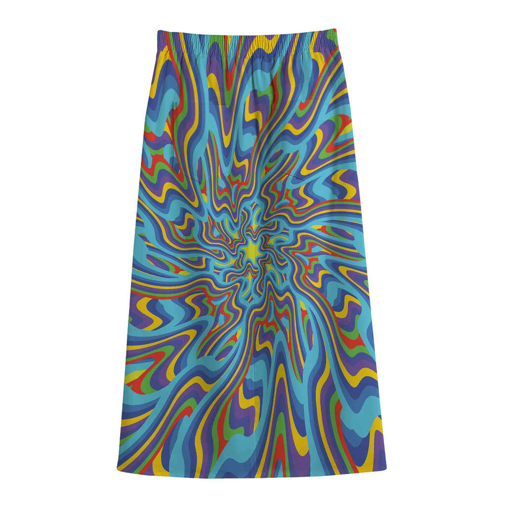 Psychedelic Print Cotton Front Slit Maxi Skirt