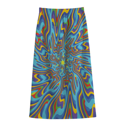Psychedelic Print Cotton Front Slit Maxi Skirt