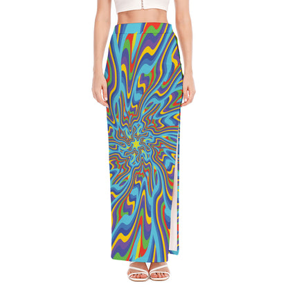 Psychedelic Print High Slit Maxi Skirt
