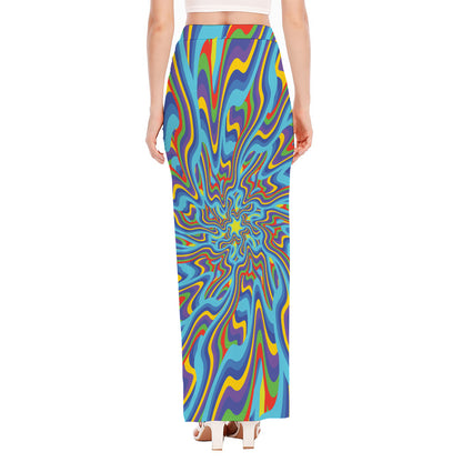 Psychedelic Print High Slit Maxi Skirt