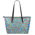 Psychedelic Print Leather Tote Bag With Zipper