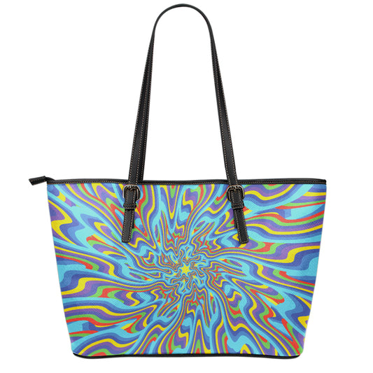 Psychedelic Print Leather Tote Bag
