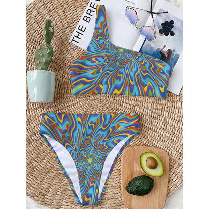 Psychedelic Print One Shoulder Bikini Top