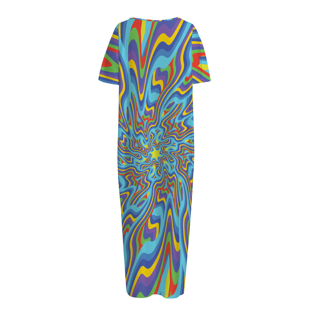 Psychedelic Print Short Sleeve Long Nightdress