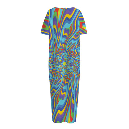 Psychedelic Print Short Sleeve Long Nightdress