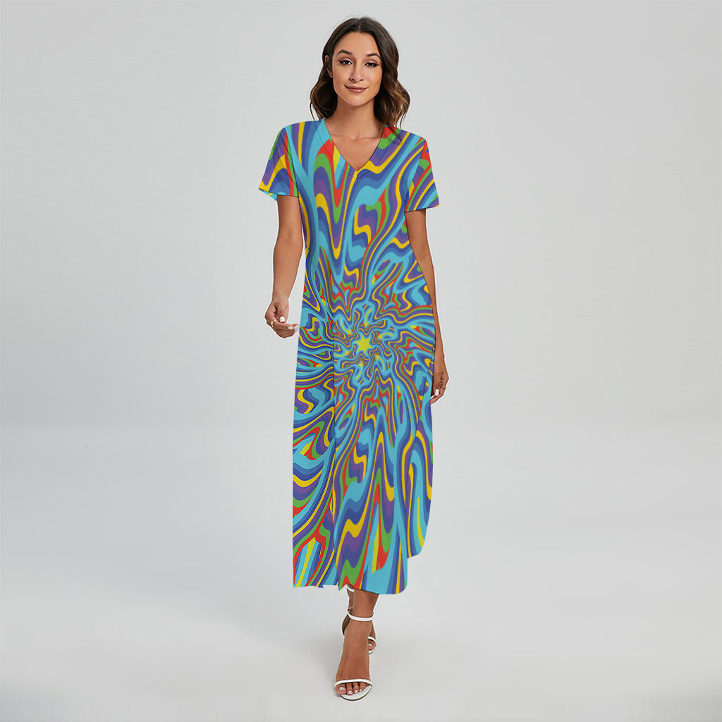 Psychedelic Print Short Sleeve Maxi Dress
