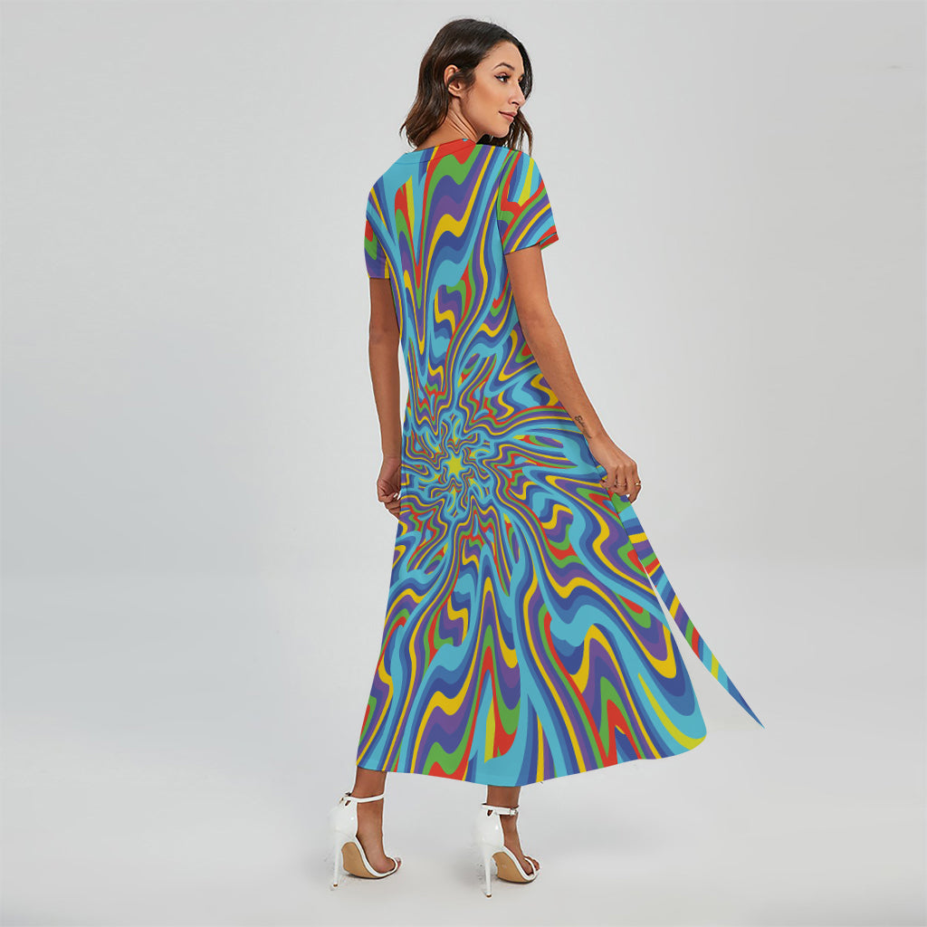 Psychedelic Print Short Sleeve Maxi Dress
