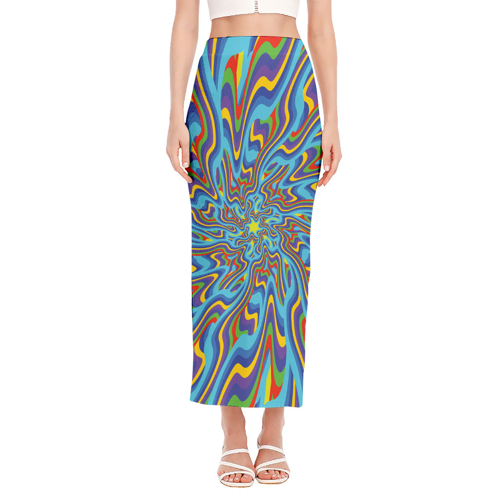 Psychedelic Print Side Slit Maxi Skirt
