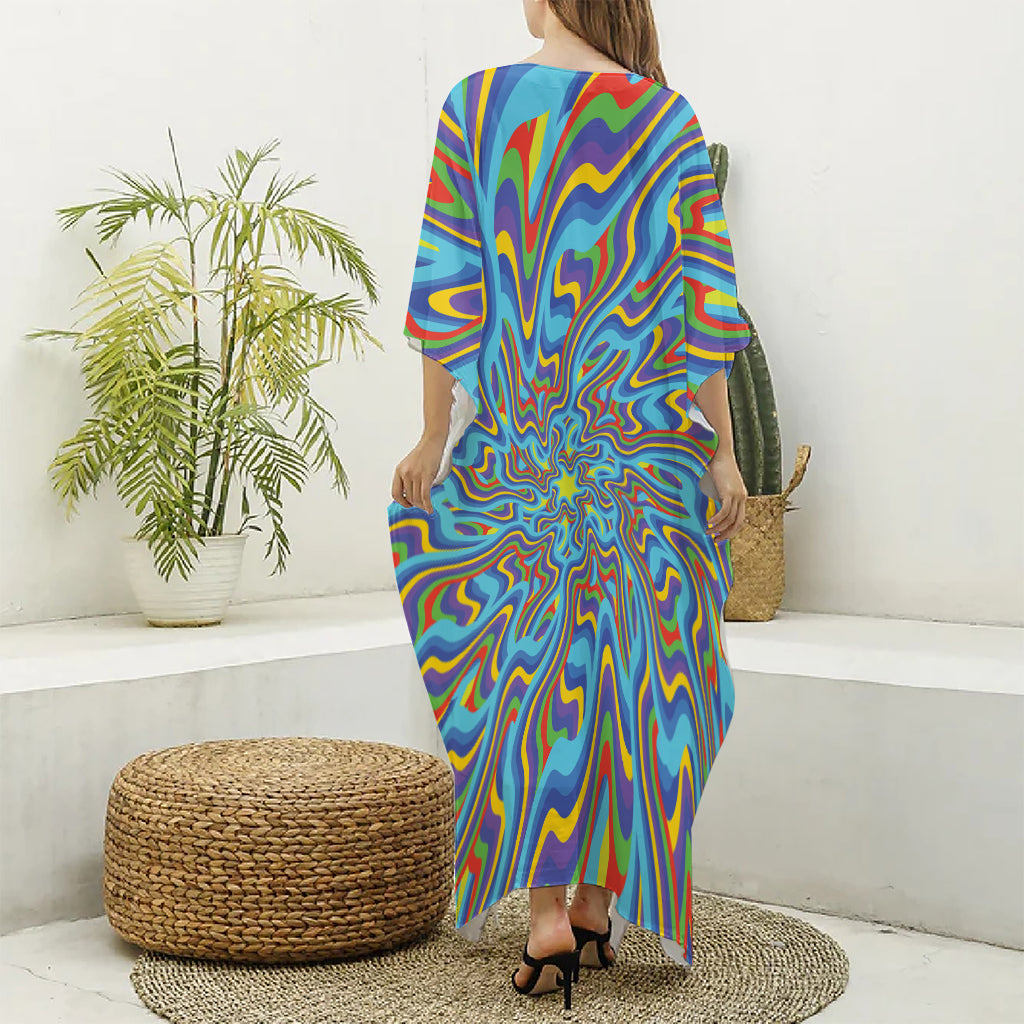 Psychedelic Print Silk V-Neck Kaftan Dress