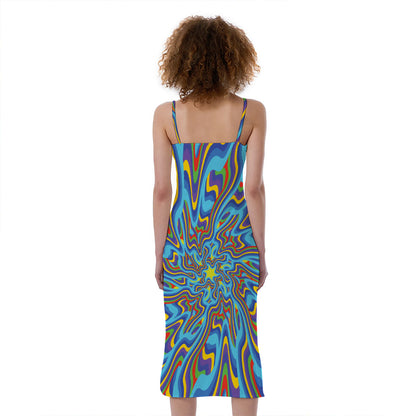 Psychedelic Print Slim Fit Midi Cami Dress