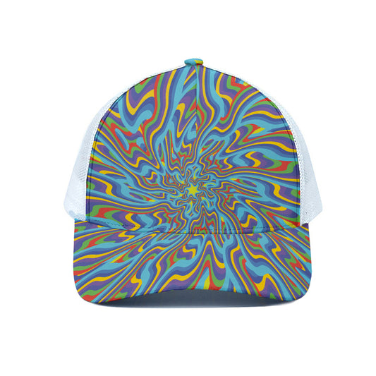 Psychedelic Print White Mesh Trucker Cap