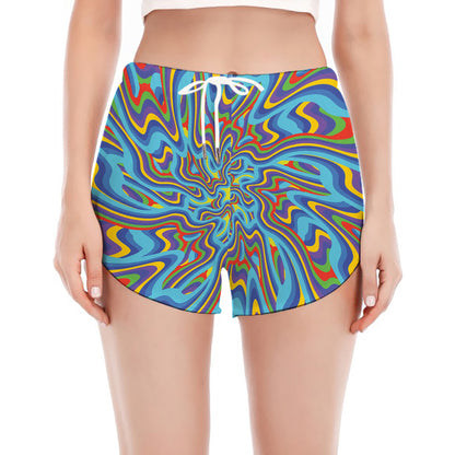 Psychedelic Print Women's Split Running Shorts