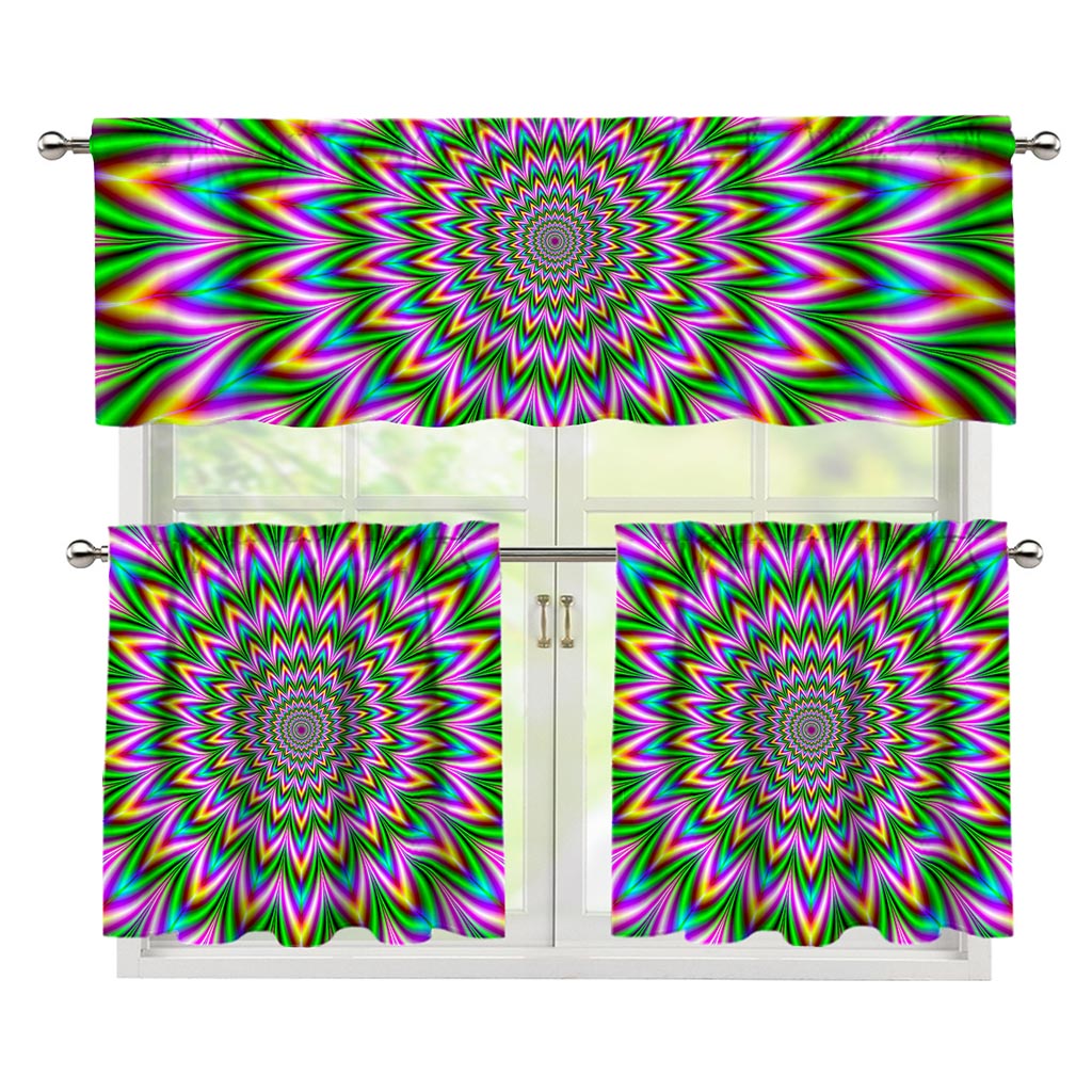 Psychedelic Radiant Optical Illusion 3 Piece Kitchen Curtains