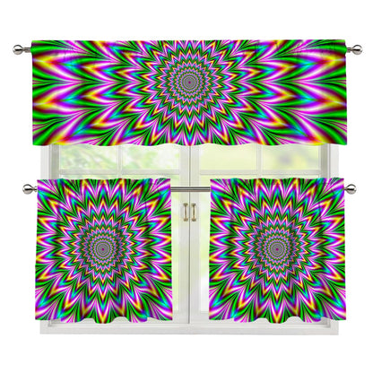 Psychedelic Radiant Optical Illusion 3 Piece Kitchen Curtains
