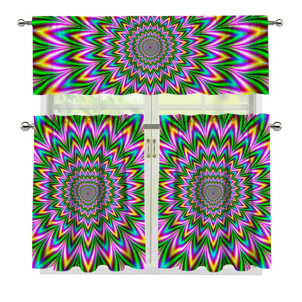 Psychedelic Radiant Optical Illusion 3 Piece Kitchen Curtains