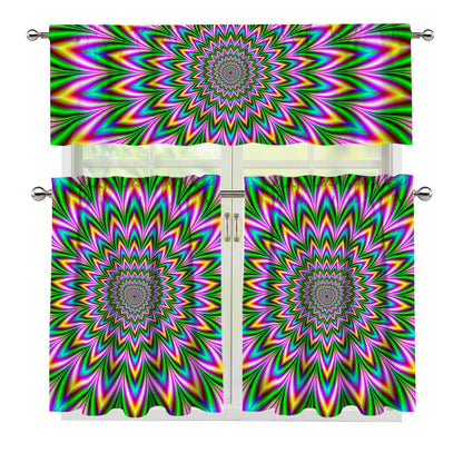 Psychedelic Radiant Optical Illusion 3 Piece Kitchen Curtains