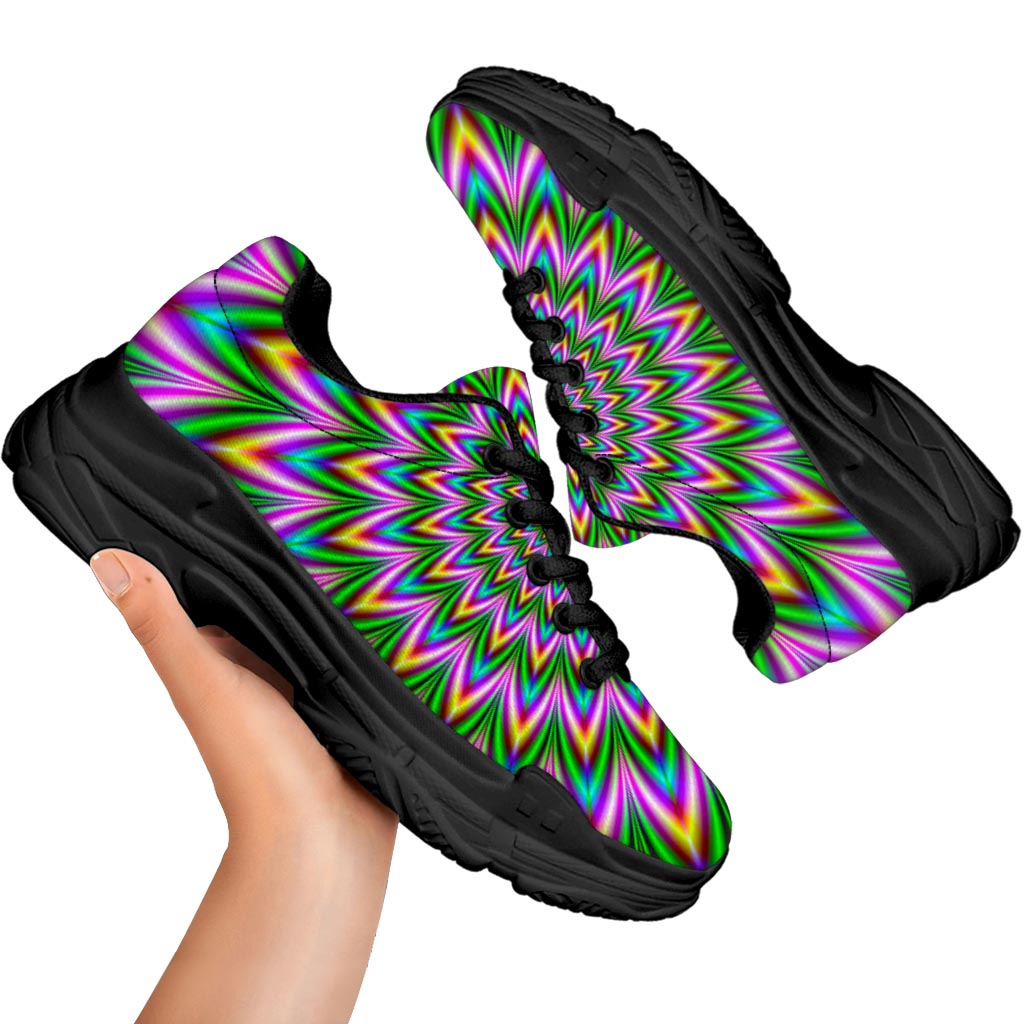 Psychedelic Radiant Optical Illusion Black Chunky Shoes