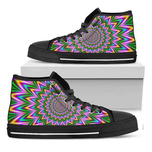 Psychedelic Radiant Optical Illusion Black High Top Sneakers