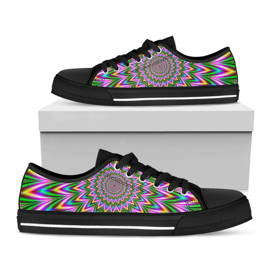 Psychedelic Radiant Optical Illusion Black Low Top Sneakers