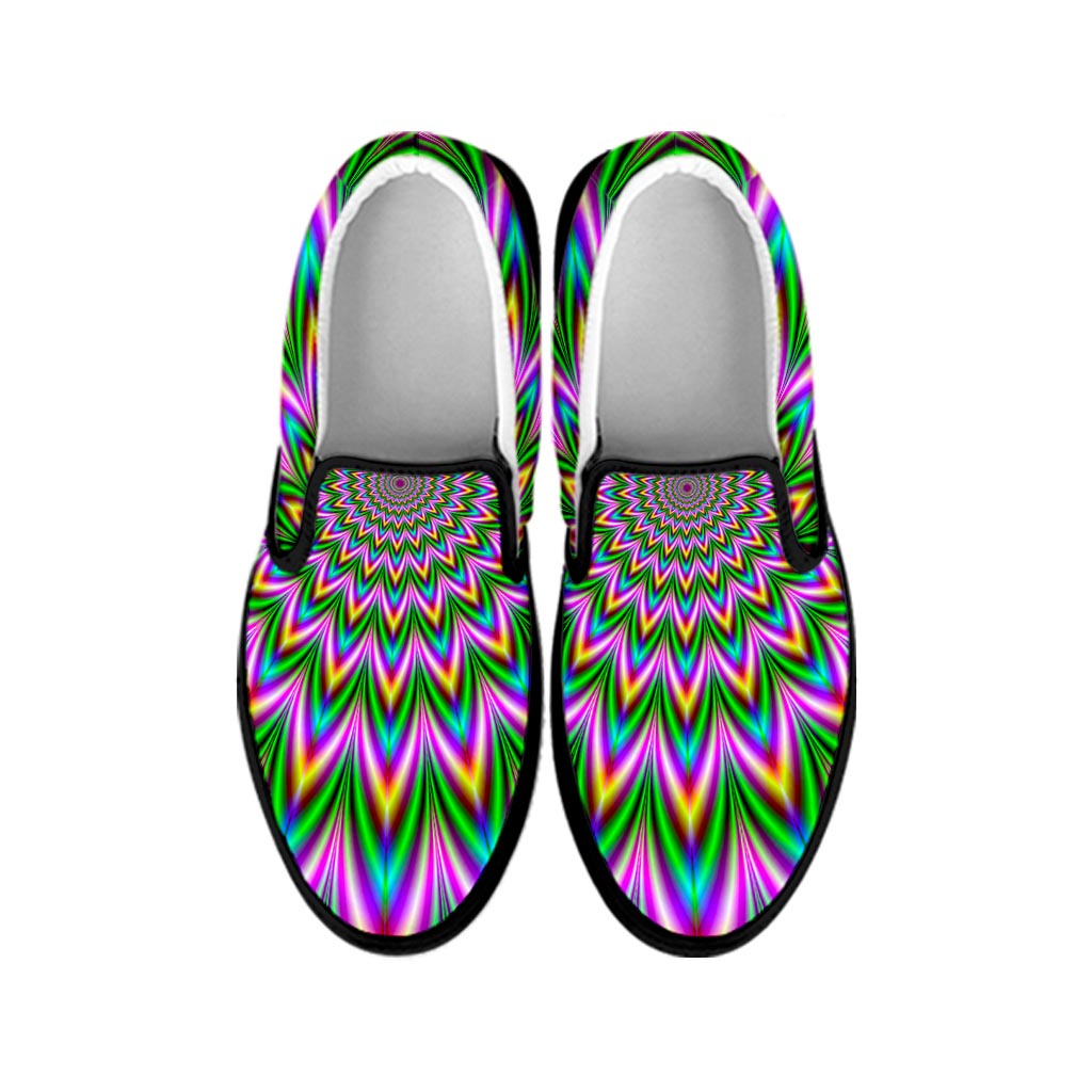 Psychedelic Radiant Optical Illusion Black Slip On Sneakers