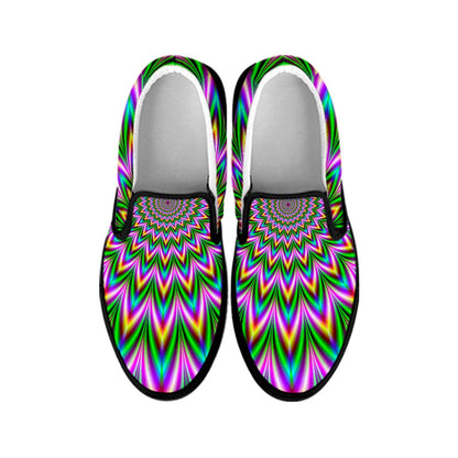 Psychedelic Radiant Optical Illusion Black Slip On Sneakers
