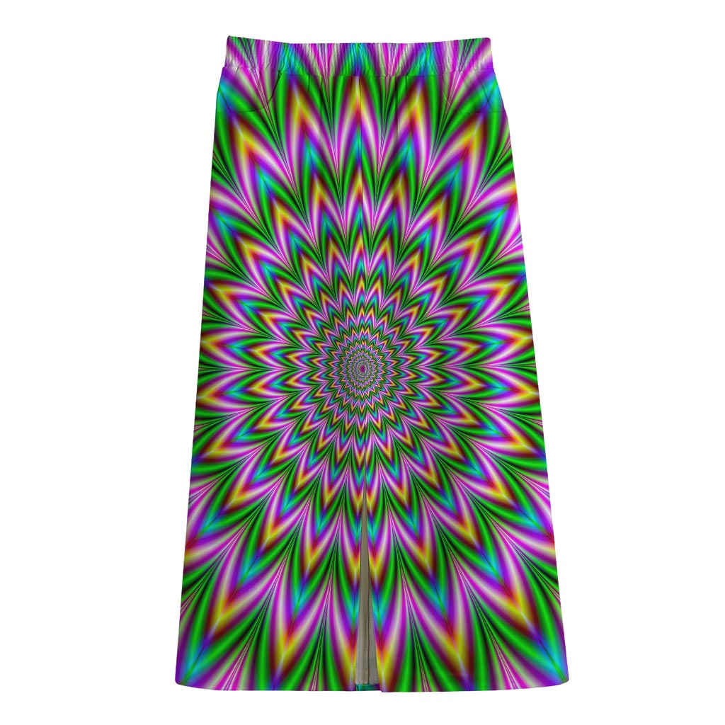 Psychedelic Radiant Optical Illusion Cotton Front Slit Maxi Skirt