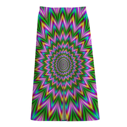 Psychedelic Radiant Optical Illusion Cotton Front Slit Maxi Skirt