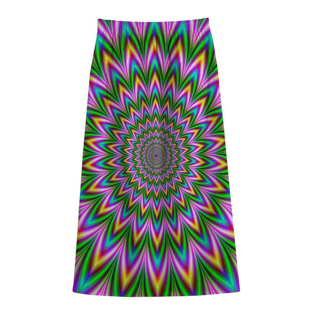 Psychedelic Radiant Optical Illusion Cotton Front Slit Maxi Skirt