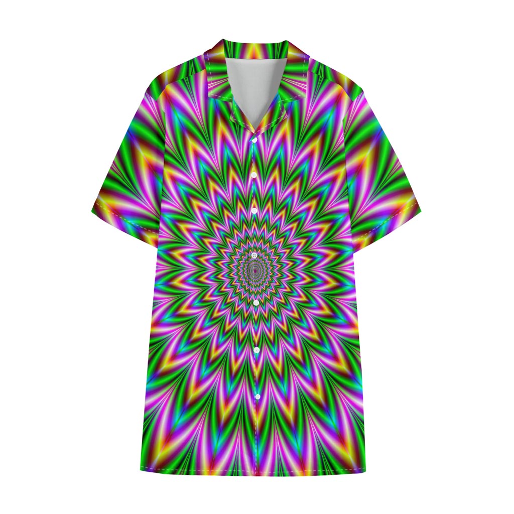 Psychedelic Radiant Optical Illusion Cotton Hawaiian Shirt