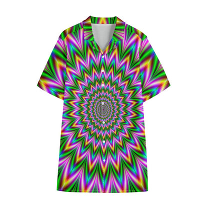 Psychedelic Radiant Optical Illusion Cotton Hawaiian Shirt