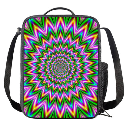 Psychedelic Radiant Optical Illusion Crossbody Lunch Bag