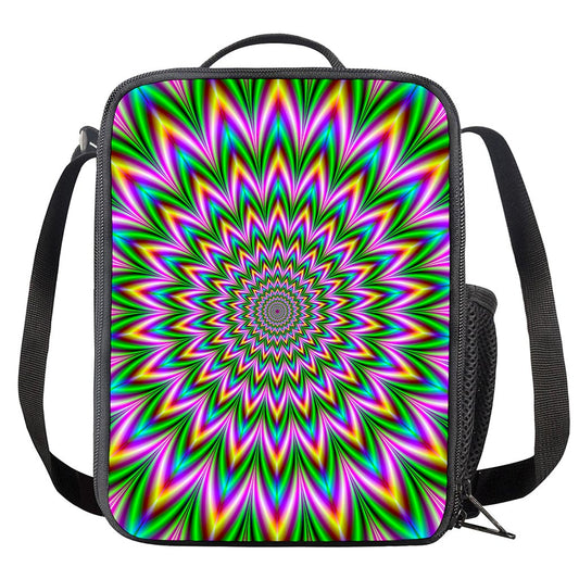 Psychedelic Radiant Optical Illusion Crossbody Lunch Bag
