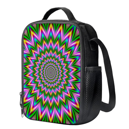 Psychedelic Radiant Optical Illusion Crossbody Lunch Bag