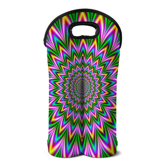 Psychedelic Radiant Optical Illusion Double Neoprene Wine Tote