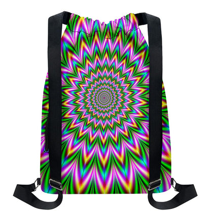 Psychedelic Radiant Optical Illusion Drawstring Backpack