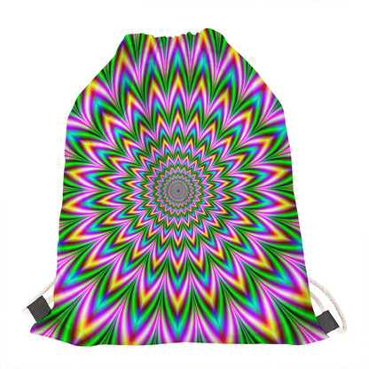 Psychedelic Radiant Optical Illusion Drawstring Bag