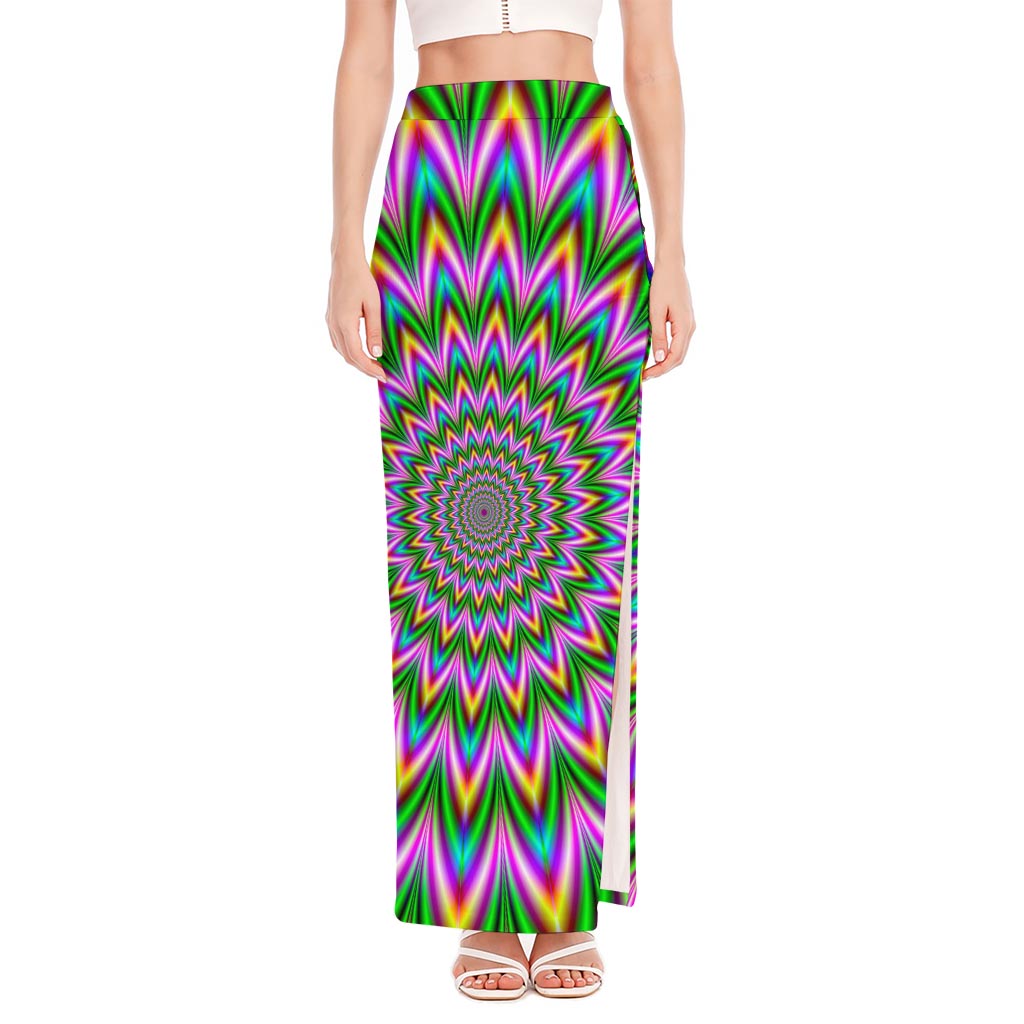Psychedelic Radiant Optical Illusion High Slit Maxi Skirt