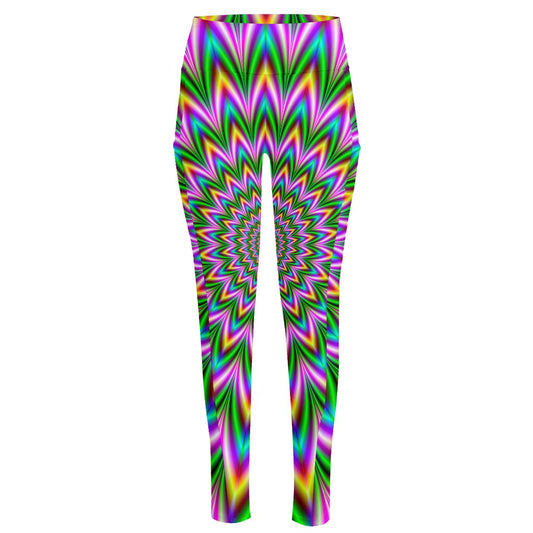 Psychedelic Radiant Optical Illusion High-Waisted Pocket Leggings