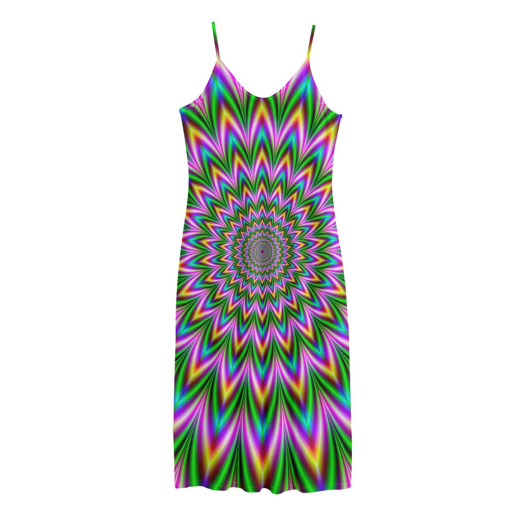 Psychedelic Radiant Optical Illusion Jersey Midi Cami Dress