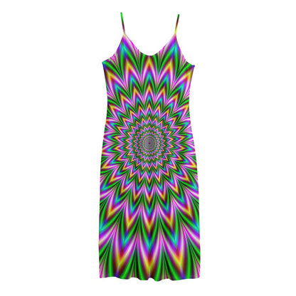 Psychedelic Radiant Optical Illusion Jersey Midi Cami Dress