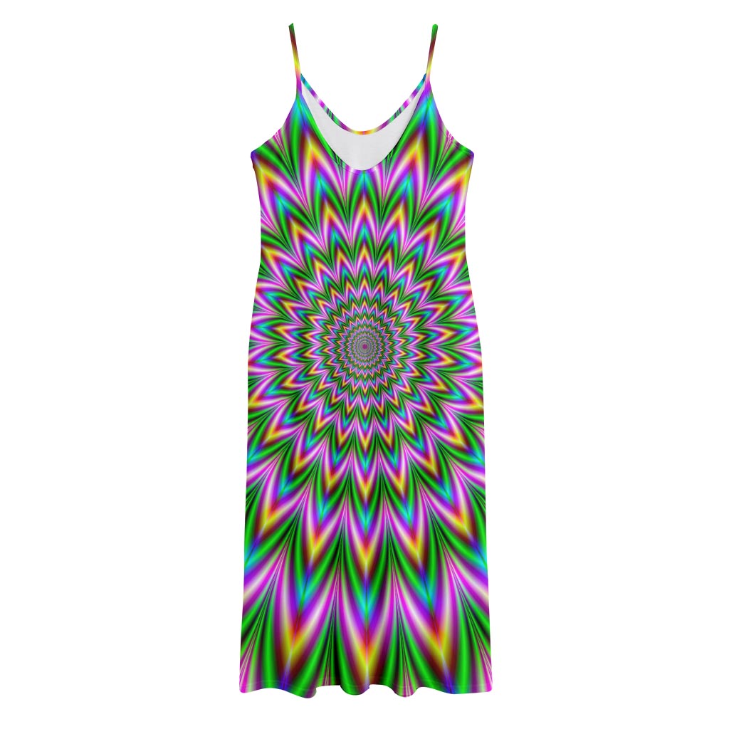 Psychedelic Radiant Optical Illusion Jersey Midi Cami Dress