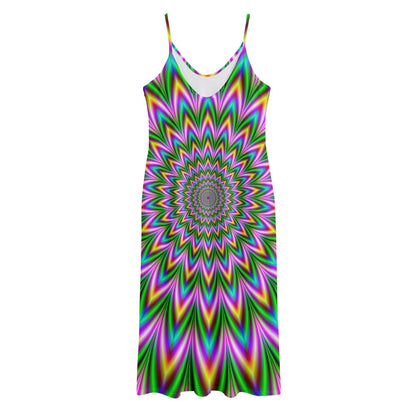 Psychedelic Radiant Optical Illusion Jersey Midi Cami Dress